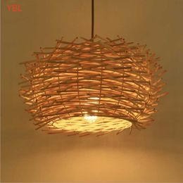 Pendant Lamps Southeast Asia Rattan Chandeliers Creative Restaurant Lights Cafe Bar Table Bamboo Woven Bird's Nest El LightsPendant