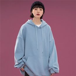 Korean Candy Colours Hoodie Womens Long Sleeve Sweatshirt winter Hooded Warm Tops Blouse With Pocket Harajuku Pullover Casual 201210