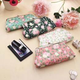 100pcs Coin Purses Women Canvas Retro Floral Prints Single Layer Phone Long Clutch Bag 6Inch