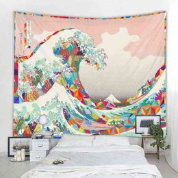 Japan Mount Fuji Wall Hanging Tapestry Japanese Print Kanagawa Large Wave Home Decor Mandala Bohemian J220804
