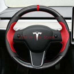 For Tesla Model 3 Model Y DIY Hand Sewing Top Leather Steering Wheel Cover Car Interior Trim Handle Cover
