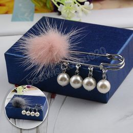 Charm Mink Fur Simulated Pearl Brooch Pins For Women Fur Ball Lapel Brooches Hat Sweater Cardigan Clip Collar Jewellery Gifts