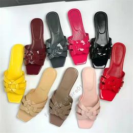 Top Quality Women Summer Slipper Fashion Designer Woman Shoes Ladies Slides Womens Flip Flops Sandals Outdoor Beach Flat Slippers Sexy Weave Patent Leather Sandal