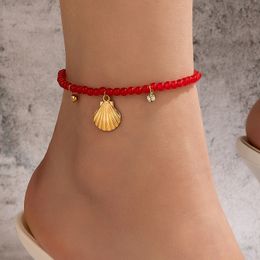Shell Anklets for Women Charms Blue Broken Stones Geometry Adjustable Foot Chains Bohemian Jewellery 1pcs/sets
