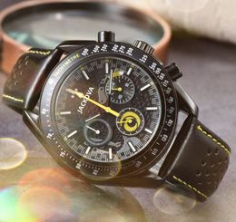 all the crime Men Battery Chronograph Quartz Movement Watches 42mm business switzerland highend stopwatch hole leather belt bracelet Wristwatch gifts