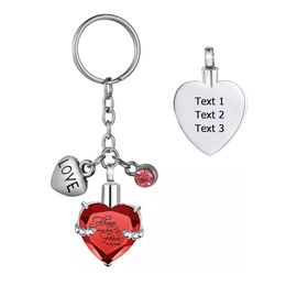 Customize Engraving Heart Birthstone Pendant Memorial Key Chain Cremation Urn for Ashes Keepsake Key Ring Jewelry to Men Women