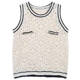 511 2022 Summer Kint Pullover Sleeveless Crew Neck Brand Same Style Sweater White Plaid Luxury Womens Clothes mingmei