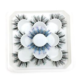 Stage Colored False Eyelashes 5 Pairs 3D Thick Party Rhinestone Curl Soft Eyelash Extension Lashes