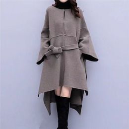 Plus Size Women Cloak Woollen Coat Autumn Winter Woollen Coat Women s Korean Loose Long High quality Overcoat LJ201106