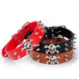 Punk Skull Pet Dog Collar PU Leather Neck Strap Adjustable Pitbull Bulldog Collar Rivet Studded Puppy Pet Accessory Chien Perro 201101