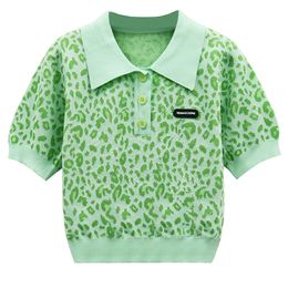 519 L 2022 Summer Kint Short Sleeve Lapel Neck Brand Same Style Sweater T Shirt Green Pullover Womens Clothes Binfen