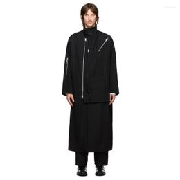 Men's Trench Coats Gardeding Army Zip Coat Gabardine Sheep Dark Black Viol22