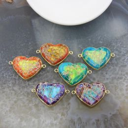 Pendant Necklaces Natural Imperial Jaspers Heart Shape Connector Emperor Stone For Jewellery Making DIY Trendy Necklace Bracelet Earring Acces