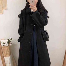 Women Wool Blends Coats Long Elegant Single Breasted Female Leisure Slim Autumn Outwear High Quality Overcoats Black All-match T220714