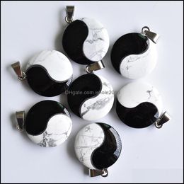 Charms Jewellery Findings Components Natural Stone Tai Chi Yin Yang Black Onyx White Turquoise Pendants For Necklace Je Dur