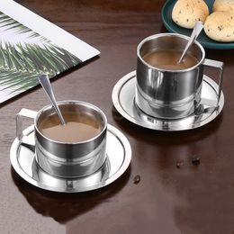 Stainless Steel Coffee Cup 3 Pcs/Set Coffee Stirring Spoon Cups Tray Household Milk Water Mug Party Banquet Drink Wine Tumbler BH6614 WLY