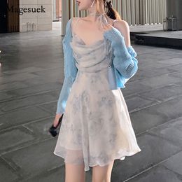 Sexy V-Neck Straps Floral Chiffon Sweet Dres Summer Backless Elastic High Waist Party Club Mini Dresses 20965 220520