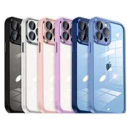 Luxury Metal Camera Lens Protection Clear Cases Transparent Shockproof Acrylic Armor Soft Silicone Bumper All-inclusive Cover For iPhone 12 13 11 Pro Max