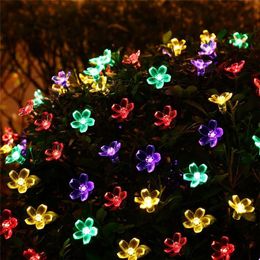 Strings LEDs Solar LED Light String Peach Blossom Flower Garden Lights Strip Christmas Year Wedding Decoration Lampara LuminaryLED StringsLE