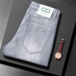 Jeans Men's Small Feet Slim Fashion Brand Live Broadcast Light Gray Washed Versatile Pants Men