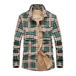 fleece lined plaid shirt UK - Men's Casual Shirts Mcikkny Men's Fashion Plaid Warm Fleece Lined Top Coats For Male Size M-4XL Cotton ThermalMen's