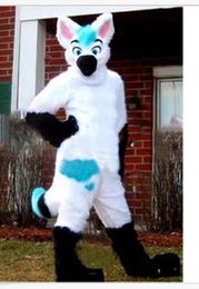White Long Fur Furry Fox Wolf Mascot Costume Fursuit Adult Cartoon Advertising Drive Attract Popularity