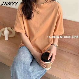 Korean version of the fashion casual loose round neck wild pure Colour simple cotton short-sleeved T-shirt JXMYY 210412