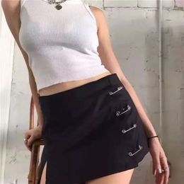 Streetwear Mini Skirt Women Side split brooch High Waist Zipper Short Sexy Female A-Line Slim Hip Camo s 220401