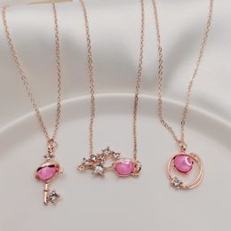 Ожерелье в стиле фэнтези звездного цвета, планета, звездный ключ, кошачий глаз, розовое золото, 45 см, модные украшения, очаровательные женские украшения
