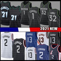 Kevin Garnett Anthony Edwards Karl-Anthony Towns Basketball Jersey 21 1 32 2 13 Paul George Kawhi Leonard Jerseys