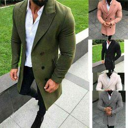 Men's Wool & Blends Autumn Winter Men Trench Casual Coat Formal Double Breasted Overcoat Male Solid Classic Knee Length Coats Tops T220810