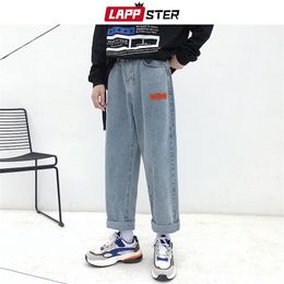 LAPPSTER Mens Korean Fashoins Harem Blue Jeans Pants 2020 Vintage Straight Harajuku Baggy Belt High Quality Denim LJ200903