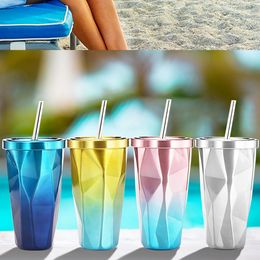 480ml stainless steel Mugs with lid straw cup wine tumblers mugs double wall vacuum insulated cup water bottles FY4128 sxjun7