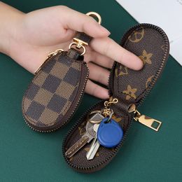 Car Keys Gag Keychains Rings Grown Flower Plaid PU Leather Gold Metal Keyrings Holder Pendant Charms Fashion Design Pouches Jewellery Gifts G