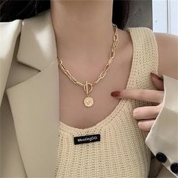 Vintage Carved Coin Thick Chain OT Buckle Necklace Bohemian Punk Metal Collar Choker Necklace Fashion Women Punk Jewellery GC1000