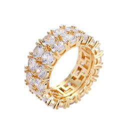 Cluster Rings Hip Hop 2 Rows CZ Stone Bling Out Round Finger For Men Women Hiphop Jewellery Size 7-11 Drop ClusterCluster