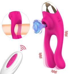 Remote Control Penis Ring Vibrator Sucking Licking Nipple Sucker Clitoris Stimulator Suction Tongue sexy Toys For Couple