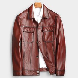 Mens Leather Jackets Korean Motorcycle Jacket Slim Fit Outerwear Coats Brown Tops Spring Autumn Windbreakers Plus Size Waterproof