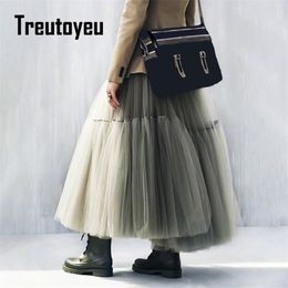 Treutoyeu Goth Maxi Long Skirts for Women Fairy Grunge Pleated Tulle Skirt Black Pink White Gothic Clothes Korean Fashion 220527