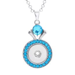 Snap Button Jewellery Blue Pink Rhinestone Silver Zircon Pendant Fit 18mm Snaps Buttons Necklace for Women Men Noosa D012