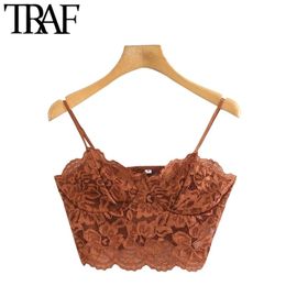 TRAF Women Sexy Fashion With Lace Cropped Tank Top Vintage Backless Adjustable Thin Strap Female Camis Chic Tops 210401