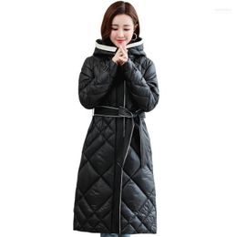 Women's Down & Parkas Winter X-Long Female 2022 Fashion Hooded Thick Black Jacket Women Loose Cotton Padded Coat Ladies Overcoat With Belt K