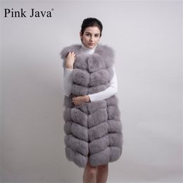 pink java 8032 women coat winter luxury fur jacket real fur vest long vest natural gilet high quality 201112