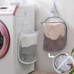 Laundry Bags Folding Net Basket Clothes Organizer Storage Baskets Bathroom Home Hamper Wall Shelf