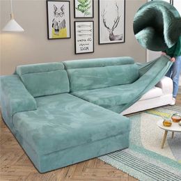 Velvet Plush L Shaped Sofa Cover for Living Room Elastic Furniture Couch Slipcover Chaise Longue Corner Stretch 220617