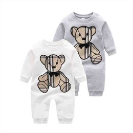 Newborn Baby Girls Boy Rompers Cotton Infant Designer Brand Cartoon Bear Plaid Pattern New Born Boutique Clothes Onesie Jumpsuit G220510