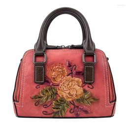 Evening Bags Rose Embossing Eye-catching Decoration Hand-painted Gorgeous Colour Ladies Women&#39;s Totes Handbags Cowhide Messenger