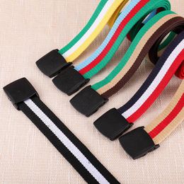 Belts Fashion Male And Female Students Colour Striped Canvas Belt Plastic Buckle Women Decorative Jeans With Men BeltBelts