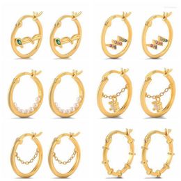 Hoop & Huggie Sterling Silver Colorful Zircon Pearl Piercing Earrings For Women Ear Earring Jewelry GiftsHoop &Hoop Kirs22