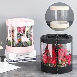 Gift Wrap Round Flower Paper Boxes Hug Florist Flowers Bucket Transparent PVC Cake Box Ladies Presents Packing Case Lid PartyGift